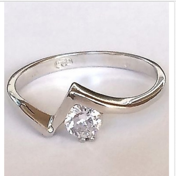 Sterling Silver Engagement Ring Size 9 10 Solitaire Cubic Zirconia Freeform 925 - Picture 2 of 8